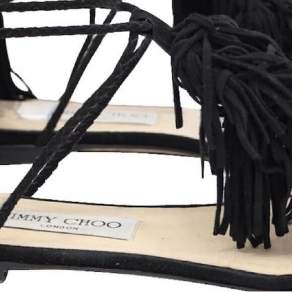 Jimmy Choo Mindy Fringed Lace-Up Sandals runway flats tie up shoes open toe y2k - Picture 11 of 11